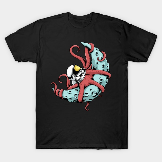 Astronaut Octopus Kraken Squid Space Astronomy Moon Octopus T-Shirt by PomegranatePower